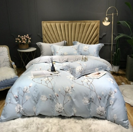 600TC Egyptian Cotton Printing Bedding Set Satin Luxury Duvet Cover Queen Size