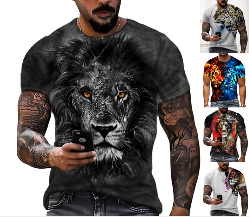 Animal Lion Design T-Shirt Summer Short Sleeve 3D Printed O-neck Size S-6XL