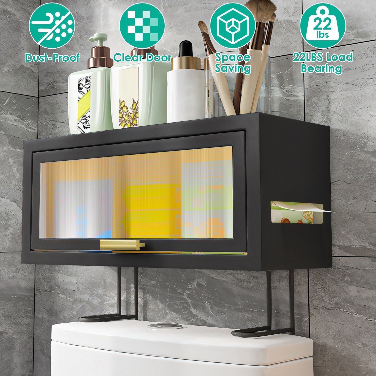 Bathroom Wall Cabinet Magnetic Door Over The Toilet Space Saving Storage Cabinet