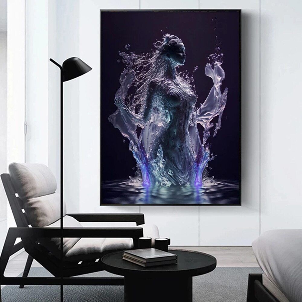 Abstract Water Goddess Portrait Canvas Painting Wall Art Home Decor Poster Print
